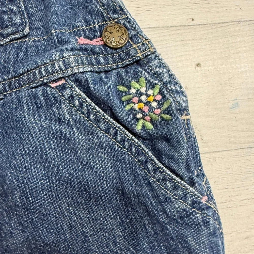 OshKosh B'Gosh girls denim pink lined overalls floral embroidery size‎ 12 months